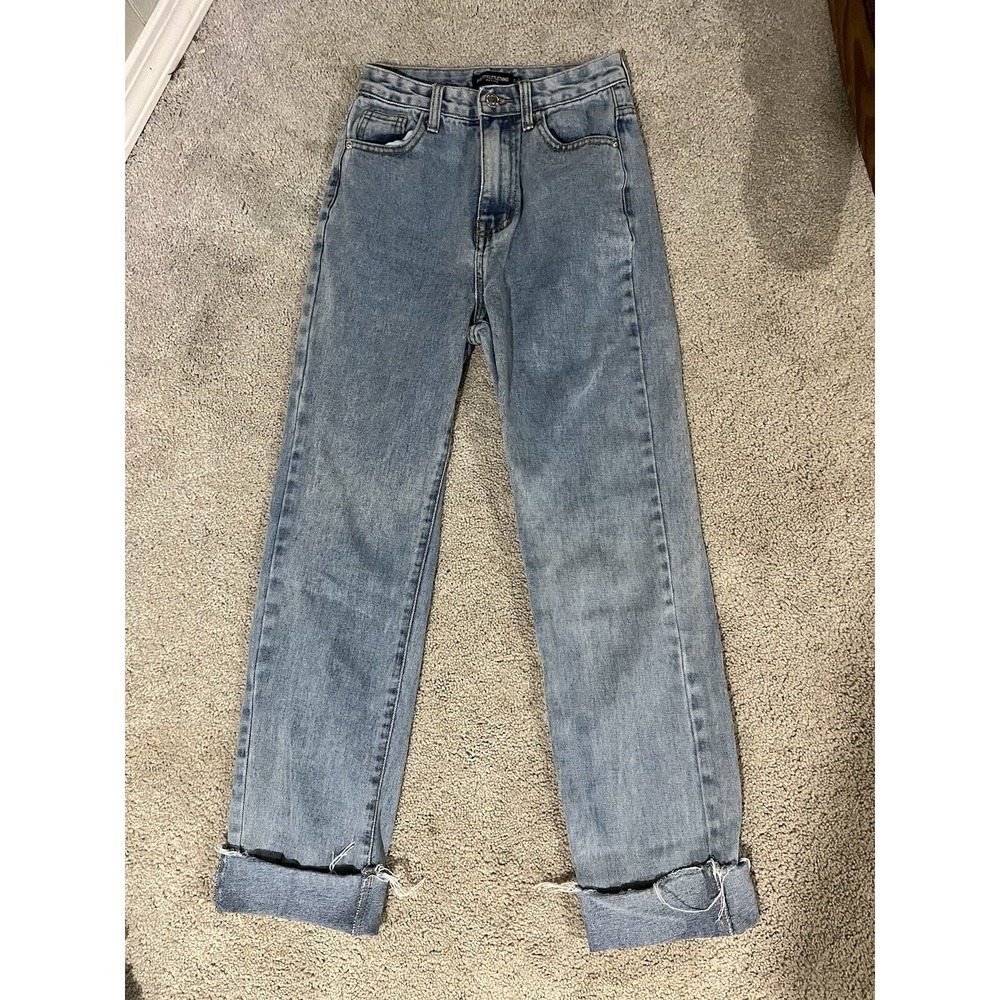 Pretty Little Thing Womens Jeans‎ 00 Petite Blue Denim Pant Straight Light Wash